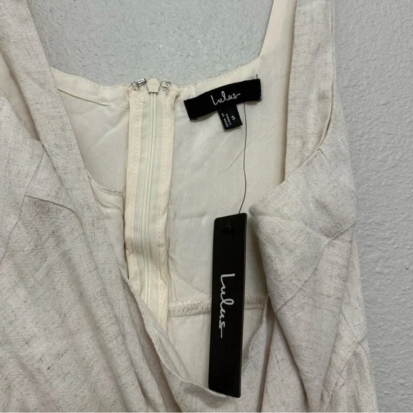 NEW Lulus Feel the Sunshine Light Beige Linen Tassel Mini Dress SZ SMALL - Picture 6 of 7